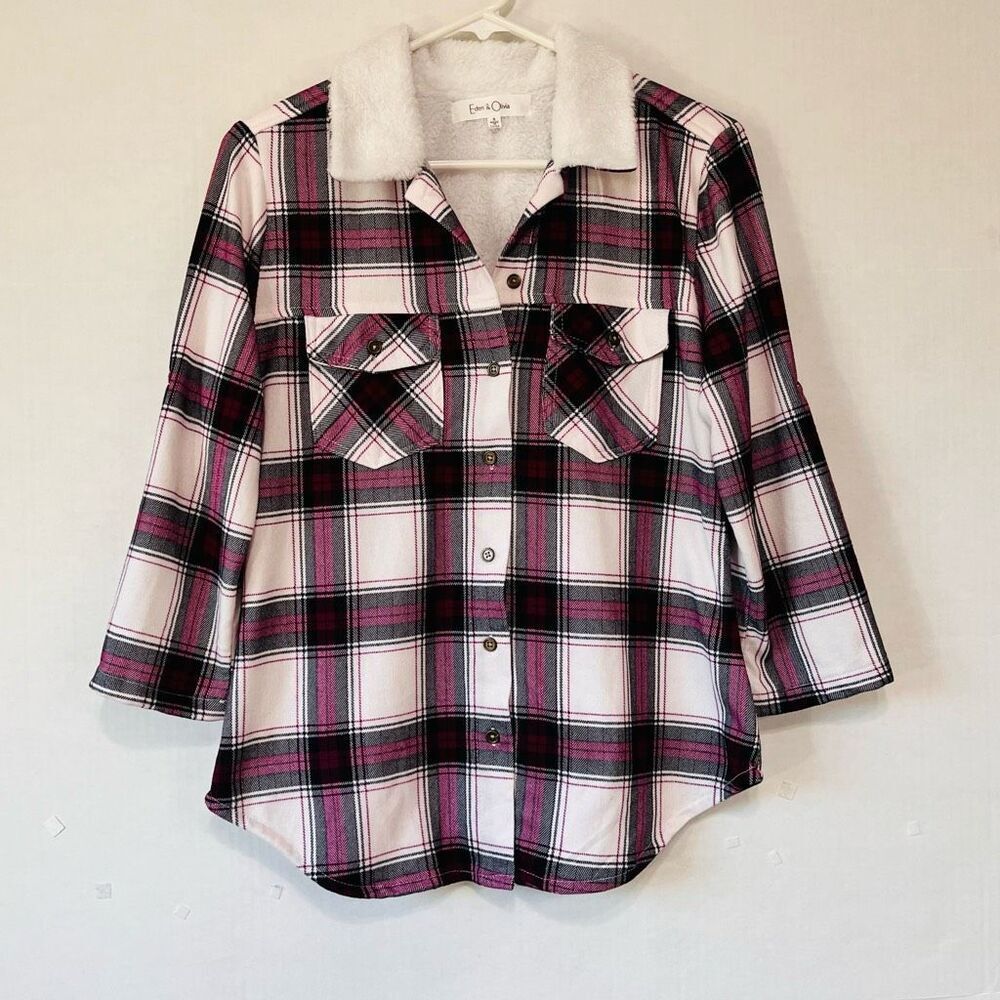 Eden & Olivia Purple And Black Plaid Shirt Sz S EUC